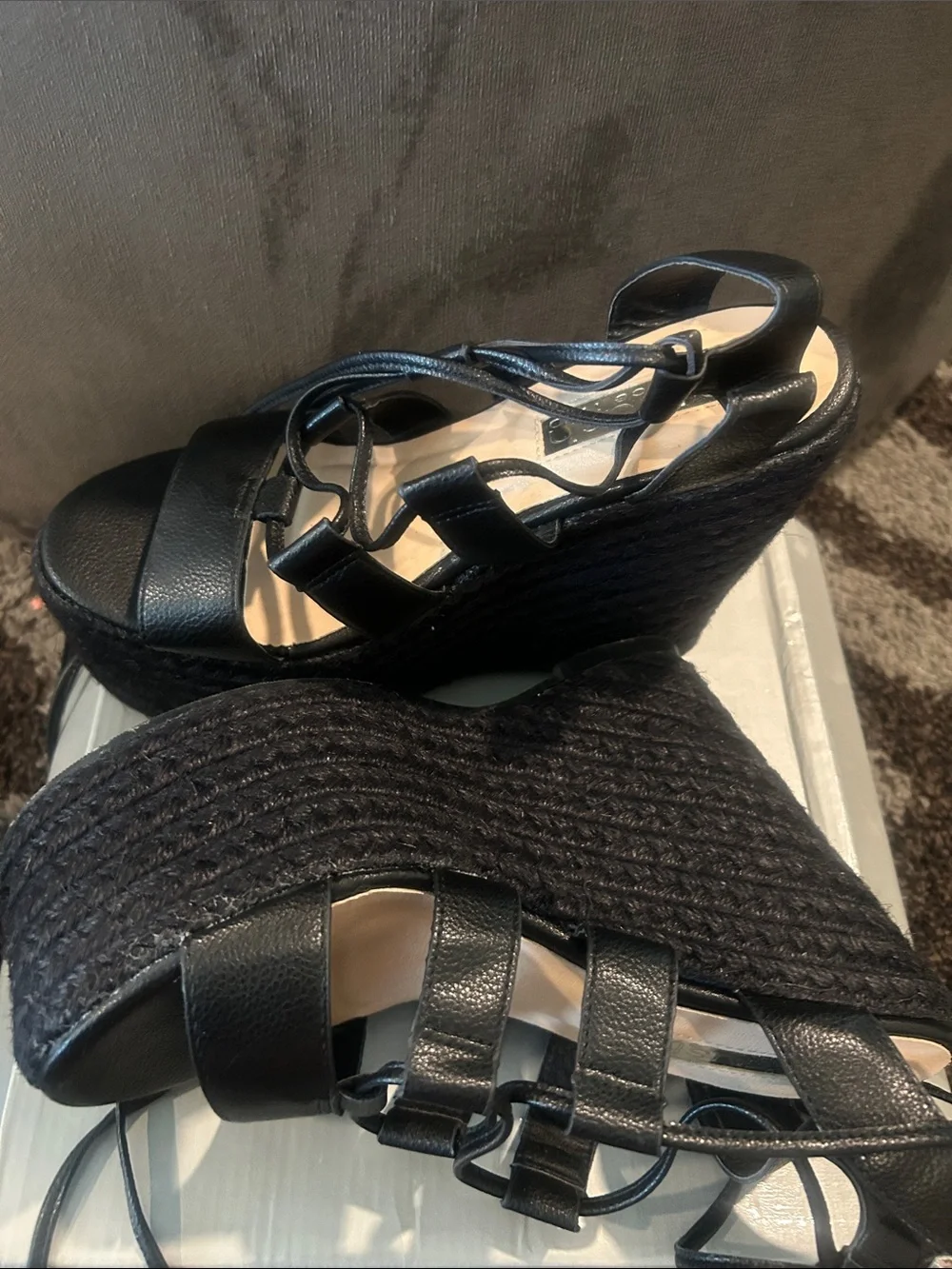Krush Black Lace-Up Platform Espadrille Wedges